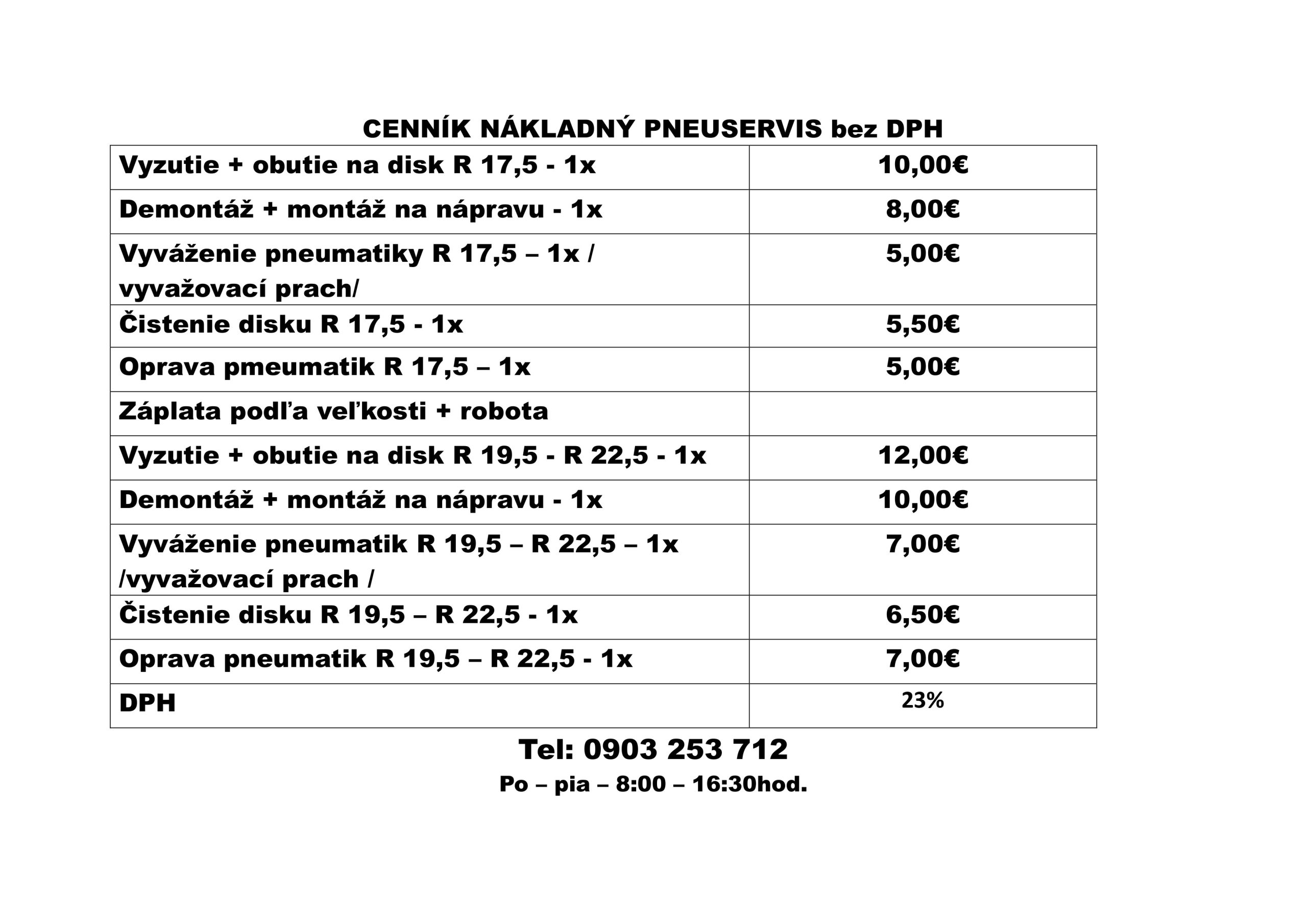 Cenník nákladné automobily