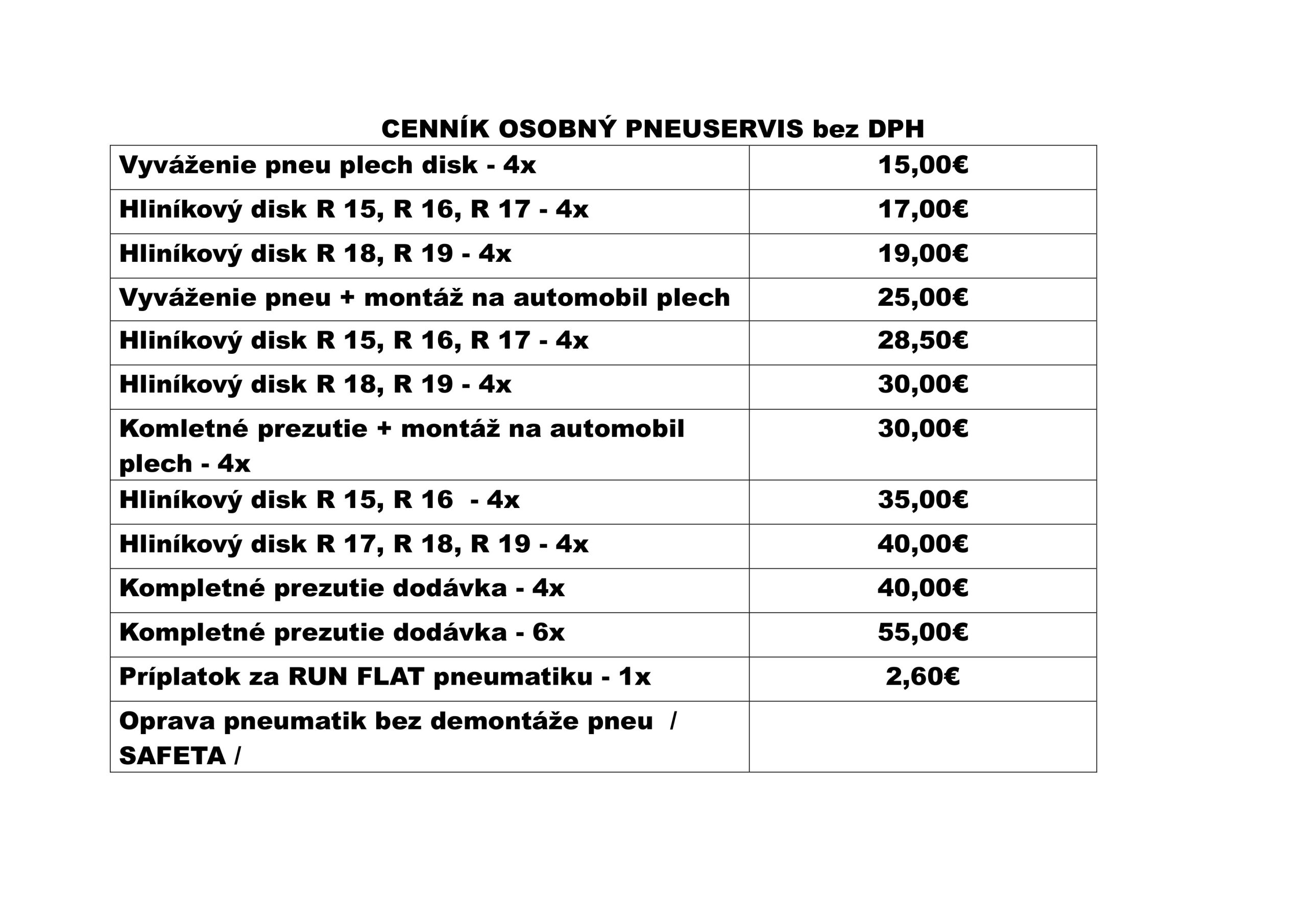 Cenník osobné automobily 1
