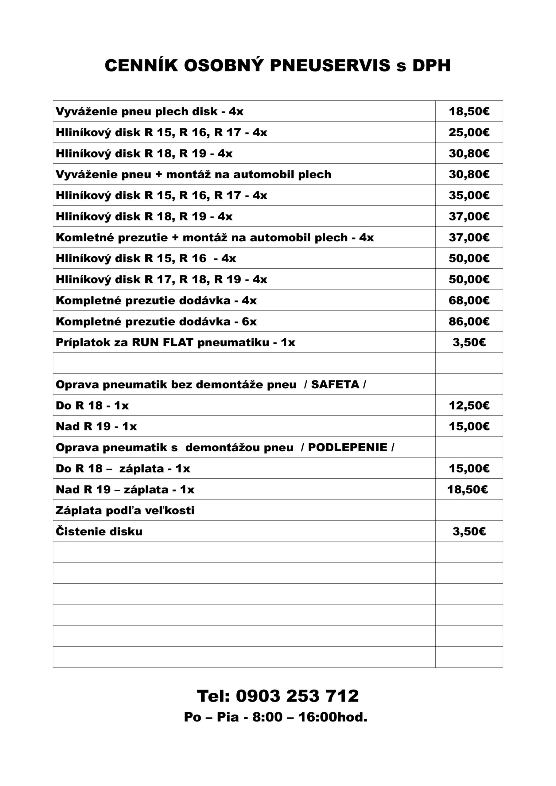 Cenník osobné automobily 1